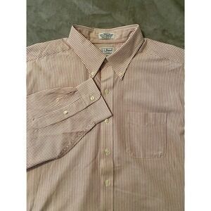 LL Bean Shirt Mens 18-34 Red White Stripe Button Down Cotton Long Sleeve Classic